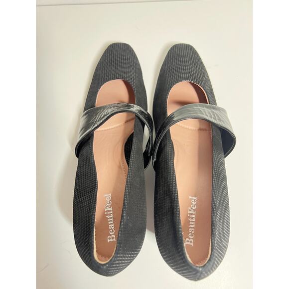 BeautiFeel EUC Black Leather Victoria Kitten Heel Pumps Shoes Size 41 EU 10 US - Picture 7 of 9